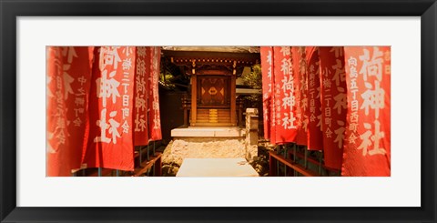 Framed Entrance of a shrine lined with flags, Tokyo Prefecture, Japan Print