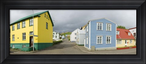 Framed Buildings along a street, Akureyri, Iceland Print