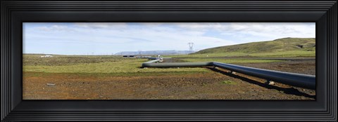 Framed Hot water pipeline on a landscape, Reykjavik, Iceland Print