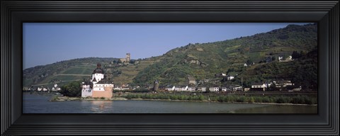 Framed Castle at the waterfront, Pfalz Castle, Rhine River, Kaub, Koblenz, Rhineland-Palatinate, Germany Print