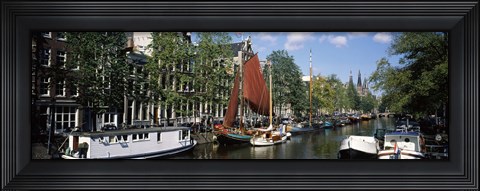 Framed Boats in a channel, Amsterdam, Netherlands Print