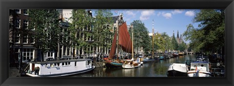 Framed Boats in a channel, Amsterdam, Netherlands Print