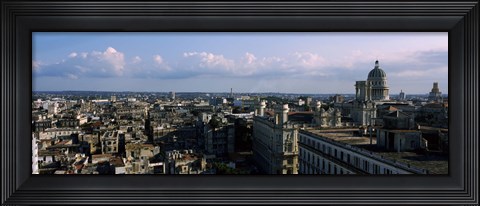 Framed High angle view of a city, Old Havana, Havana, Cuba (Blue Sky with Clouds) Print