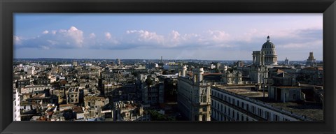 Framed High angle view of a city, Old Havana, Havana, Cuba (Blue Sky with Clouds) Print