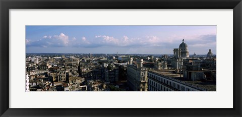 Framed High angle view of a city, Old Havana, Havana, Cuba (Blue Sky with Clouds) Print