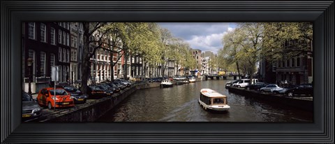 Framed Close up of Boats in a canal, Amsterdam, Netherlands Print