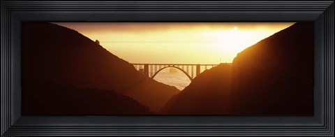 Framed Silhouette of a bridge at sunset, Bixby Bridge, Big Sur, California (horizontal) Print