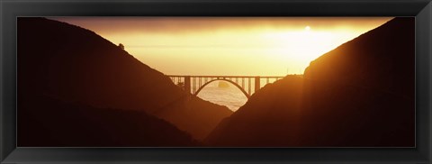 Framed Silhouette of a bridge at sunset, Bixby Bridge, Big Sur, California (horizontal) Print