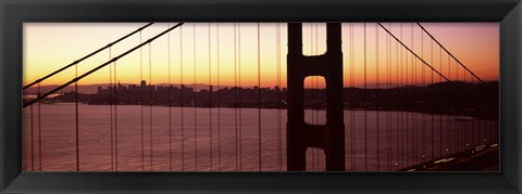 Framed Suspension bridge at sunrise, Golden Gate Bridge, San Francisco Bay, San Francisco, California (horizontal) Print