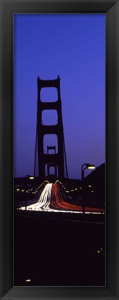 Framed Traffic on a suspension bridge, Golden Gate Bridge, San Francisco Bay, San Francisco, California, USA Print