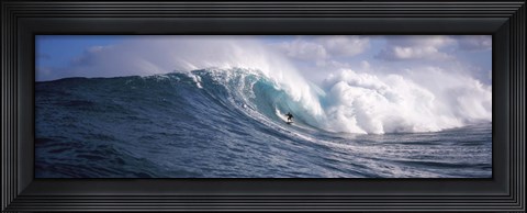 Framed Surfer in the sea, Maui, Hawaii Print