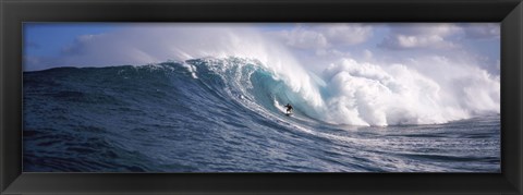 Framed Surfer in the sea, Maui, Hawaii Print