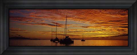 Framed Sailboats in the sea, Tahiti, French Polynesia Print