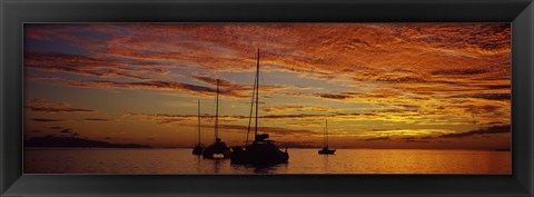 Framed Sailboats in the sea, Tahiti, French Polynesia Print