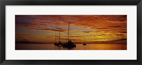 Framed Sailboats in the sea, Tahiti, French Polynesia Print