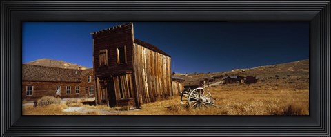 Framed Abandoned buildings on a landscape, Bodie Ghost Town, California, USA Print