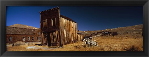 Framed Abandoned buildings on a landscape, Bodie Ghost Town, California, USA Print