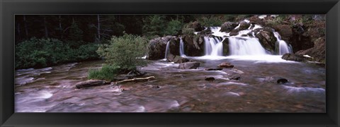 Framed Waterfall in a forest, US Glacier National Park, Montana, USA Print