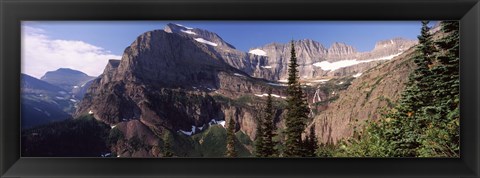 Framed Trees with a mountain range in the background, US Glacier National Park, Montana, USA Print