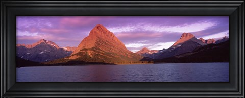 Framed Lake with mountains at dusk, Swiftcurrent Lake, Many Glacier, US Glacier National Park, Montana, USA Print