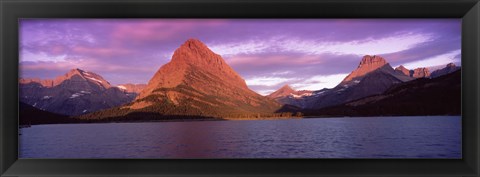 Framed Lake with mountains at dusk, Swiftcurrent Lake, Many Glacier, US Glacier National Park, Montana, USA Print