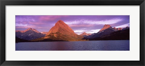 Framed Lake with mountains at dusk, Swiftcurrent Lake, Many Glacier, US Glacier National Park, Montana, USA Print