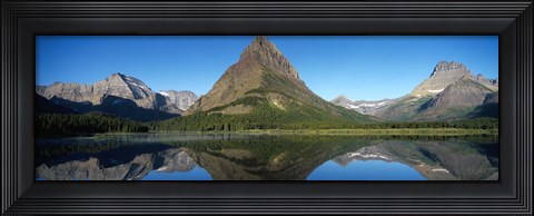 Framed Reflection of mountains in Swiftcurrent Lake, Many Glacier, US Glacier National Park, Montana, USA Print