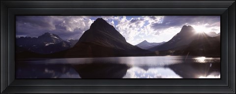 Framed Swiftcurrent Lake, Many Glacier, US Glacier National Park, Montana (cloudy sky) Print