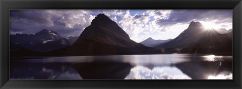 Framed Swiftcurrent Lake, Many Glacier, US Glacier National Park, Montana (cloudy sky) Print