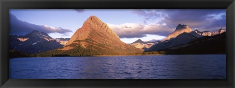 Framed Sunlight falling on mountains at the lakeside, Swiftcurrent Lake, Many Glacier, US Glacier National Park, Montana, USA Print