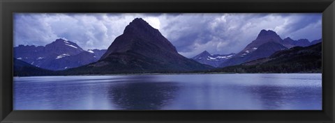 Framed Reflection of mountains in a lake, Swiftcurrent Lake, Many Glacier, US Glacier National Park, Montana (Blue) Print