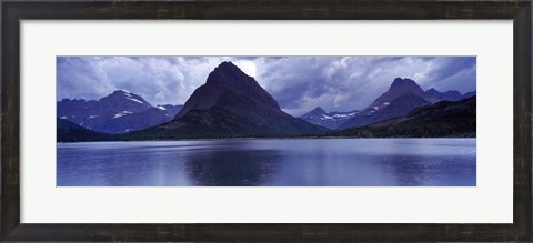 Framed Reflection of mountains in a lake, Swiftcurrent Lake, Many Glacier, US Glacier National Park, Montana (Blue) Print