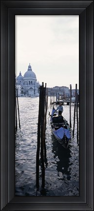 Framed Gondolier in a gondola with a cathedral in the background, Santa Maria Della Salute, Venice, Veneto, Italy Print