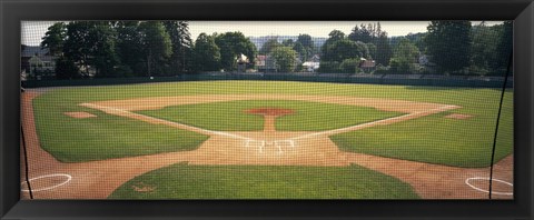 Framed Baseball diamond looked through the net, Doubleday Field, Cooperstown, Venango County, Pennsylvania, USA Print