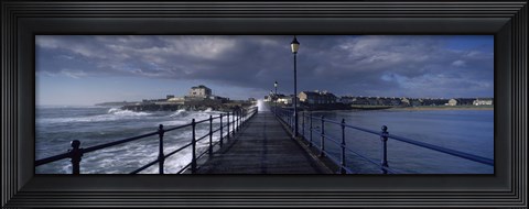 Framed Waves crashing against a jetty, Amble, Northumberland, England Print
