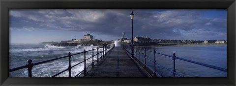 Framed Waves crashing against a jetty, Amble, Northumberland, England Print