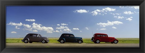 Framed Three Hot Rods moving on a highway, Route 66, USA Print