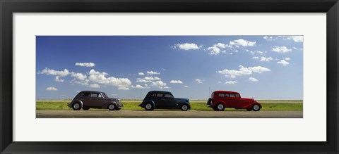 Framed Three Hot Rods moving on a highway, Route 66, USA Print