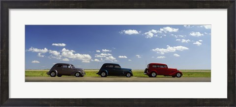 Framed Three Hot Rods moving on a highway, Route 66, USA Print