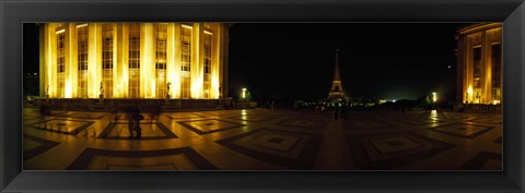 Framed Buildings lit up at night with a tower in the background, Eiffel Tower, Paris, France Print