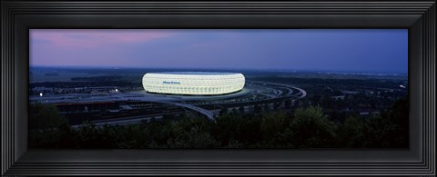 Framed Soccer stadium lit up at nigh, Allianz Arena, Munich, Bavaria, Germany Print