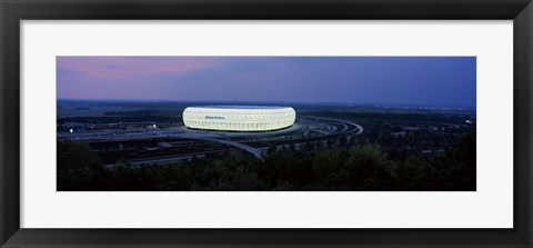 Framed Soccer stadium lit up at nigh, Allianz Arena, Munich, Bavaria, Germany Print