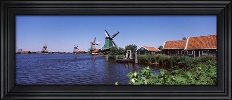 Framed Open air museum at the waterfront, Zaanse Schans, Zaanstad, North Holland, Netherlands Print
