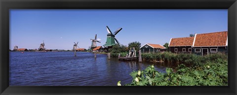 Framed Open air museum at the waterfront, Zaanse Schans, Zaanstad, North Holland, Netherlands Print