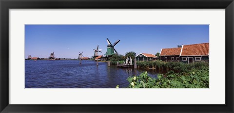 Framed Open air museum at the waterfront, Zaanse Schans, Zaanstad, North Holland, Netherlands Print