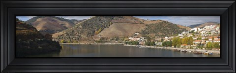 Framed Village at the waterfront, Pinhao, Duoro River, Cima Corgo, Douro Valley, Portugal Print