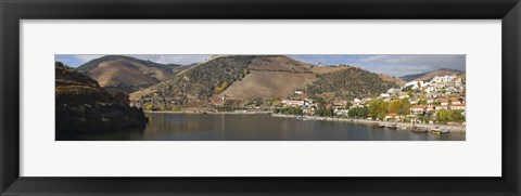 Framed Village at the waterfront, Pinhao, Duoro River, Cima Corgo, Douro Valley, Portugal Print
