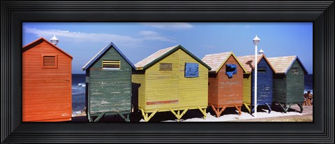 Framed Colorful huts on the beach, St. James Beach, Cape Town, Western Cape Province, South Africa Print