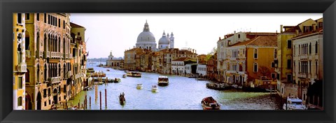 Framed Boats in a canal with a church in the background, Santa Maria della Salute, Grand Canal, Venice, Veneto, Italy Print