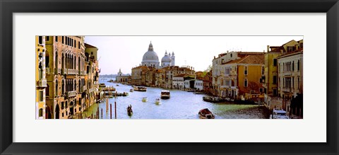 Framed Boats in a canal with a church in the background, Santa Maria della Salute, Grand Canal, Venice, Veneto, Italy Print